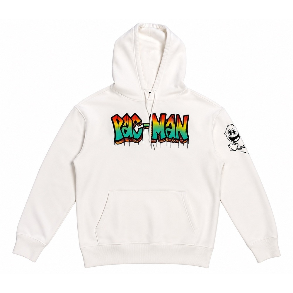 Pac-Man Bandai Namco Graffiti Graphic Hoodie Cream Mens Small Streetwear 636